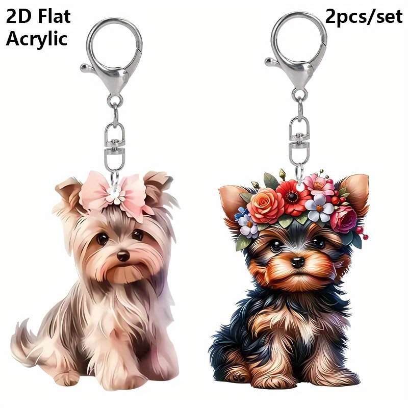 1pc 2D Flat  Adorable Yorkshire Acrylic Keychain Set  set Transparent Yorkshire Terrier Keyrin