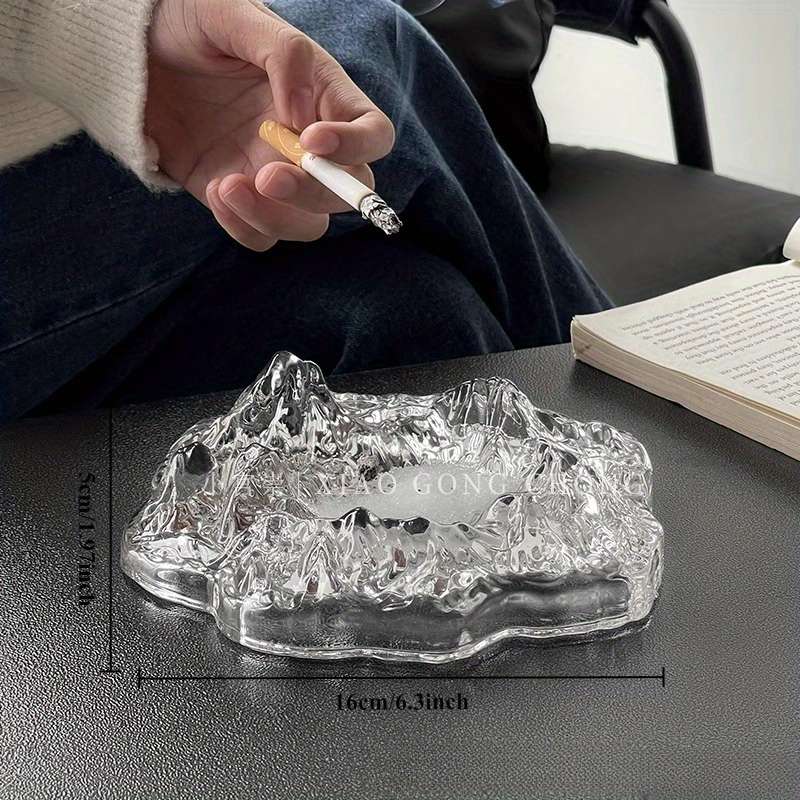1pc Elegant Frosted Iceberg Glass Ashtray C Stylish Mountain Design for Home Decor Cigar and Cigar