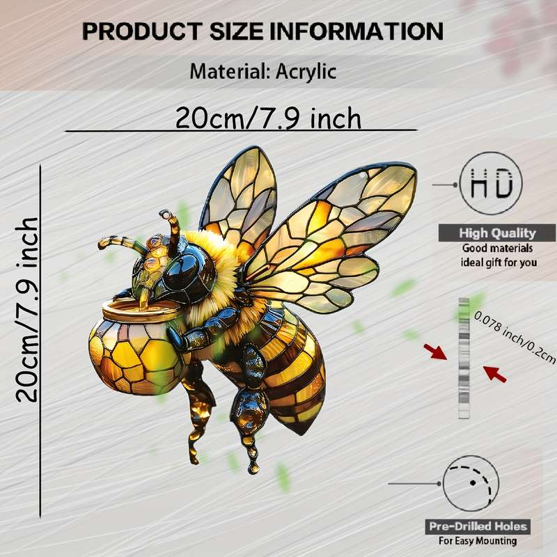 1pc 2D Flat  Vibrant  Bee Dreamcatcher 20.07cm Colorful Glass Style Hanging Decor for Home