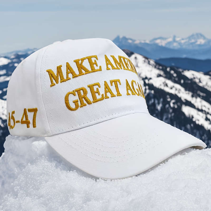 1pc Patriotic 2024 Cotton Baseball Cap Red with Make America Great Again 45-47 Print All-Se