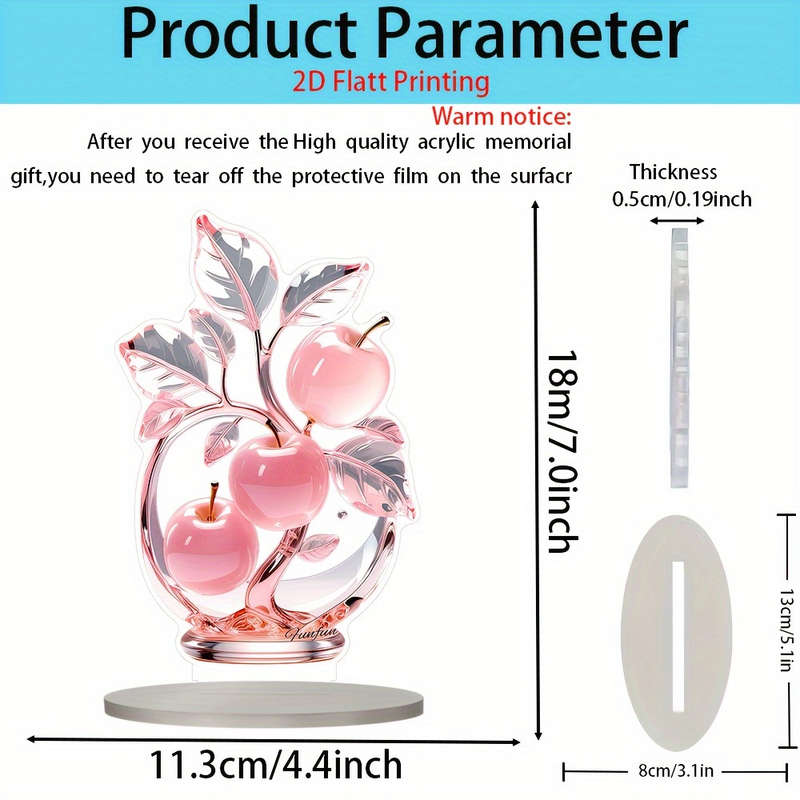 1pc 2D Flat   Crystal Apple Tree Ornament with Stand Elegant Pink Acrylic Decorative Piece for