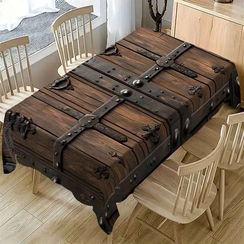 1 Woodgrain And Vintage Steel Print Tablecloth 140*180CM