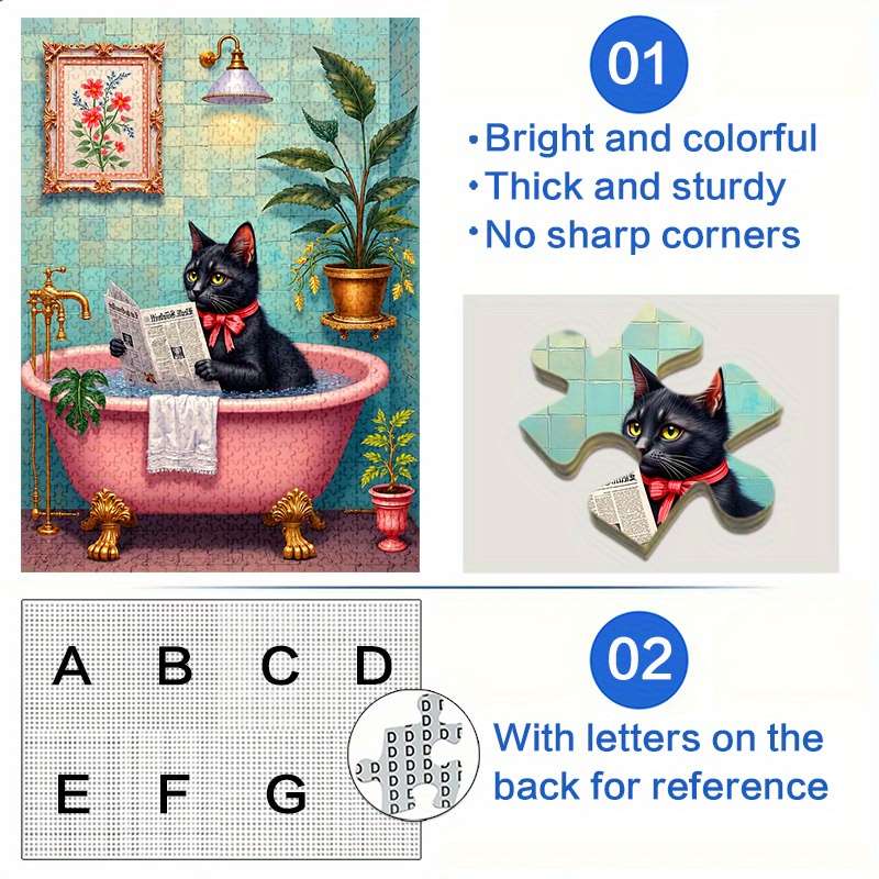 1000pcs Black Cat in Bathtub Jigsaw Puzzle Large Challenging DIY Family Game with