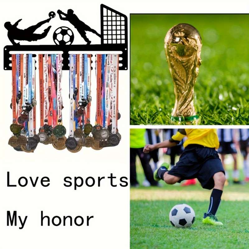 1pc Black Iron Wall-Mounted Medal Display RackFootball Goal Design with Target Target in Red  Bl