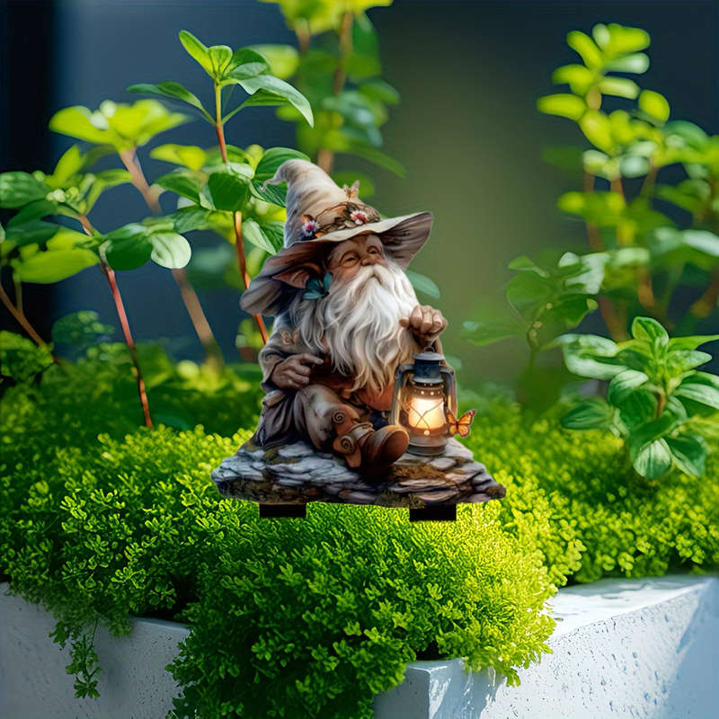 1pc 2D Flat  A  Bohemian-Style Garden Fairy with a Lantern a Plastic Fairy Decoration for Outd