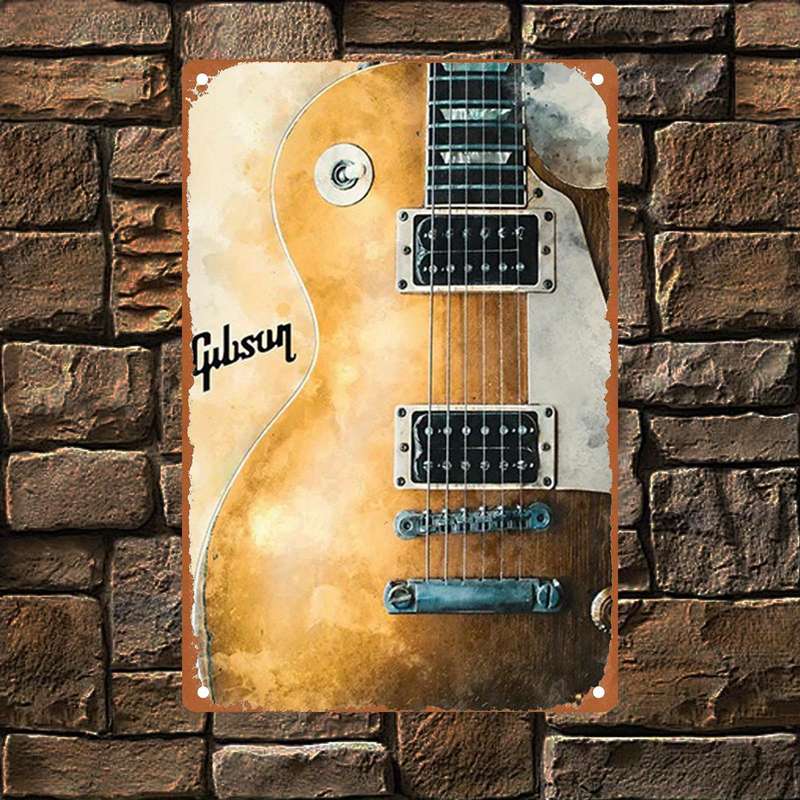 1pc Gibson Classic Sound Electric Guitar Art 20.07x30.23cm Iron Wall Decor Durable Metal Sign fo