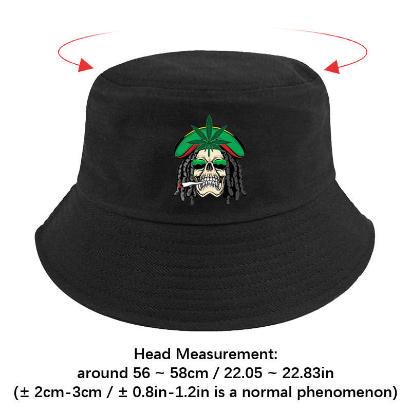 1pc Reggae Style Green Leaf Skull Print Bucket Hat Lightweight All-Season Fisherman Cap with T