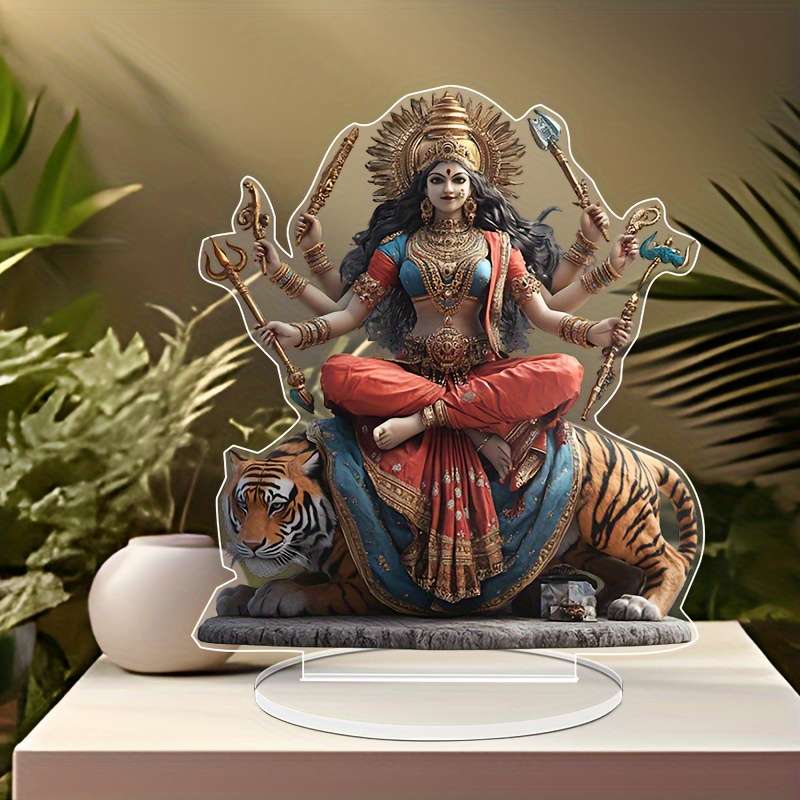 1pc 2D Flat   Vibrant Durga Acrylic Table Decoration 16.0cm x 18.03cm Colorful Designed Exqu