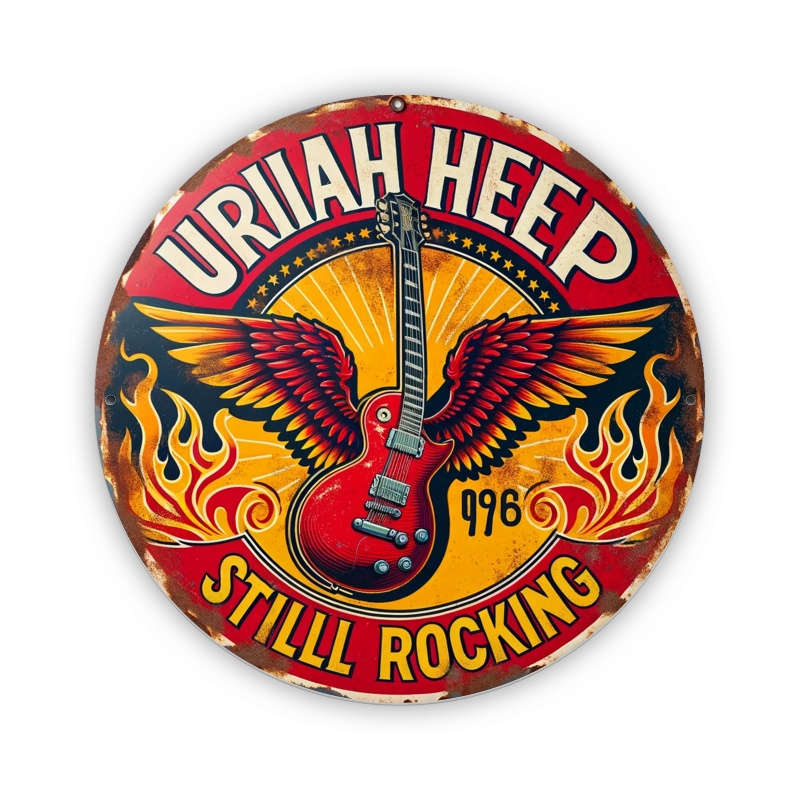 1pc  Uriah Heep Still Rocking Guitar Vintage Iron Sign Art Deco Style 20.32x20.32 cm Wall Han