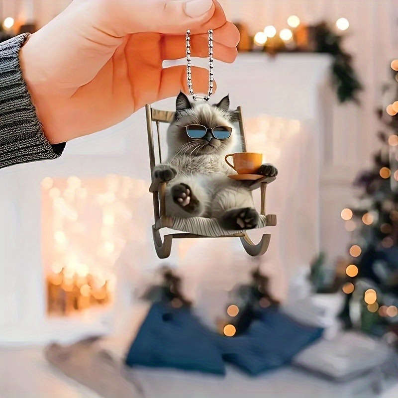 1pc 2D Flat   4pcs  Imitation Glass Flat Pendant with Chain Relaxed Coffee Cat Car Inte