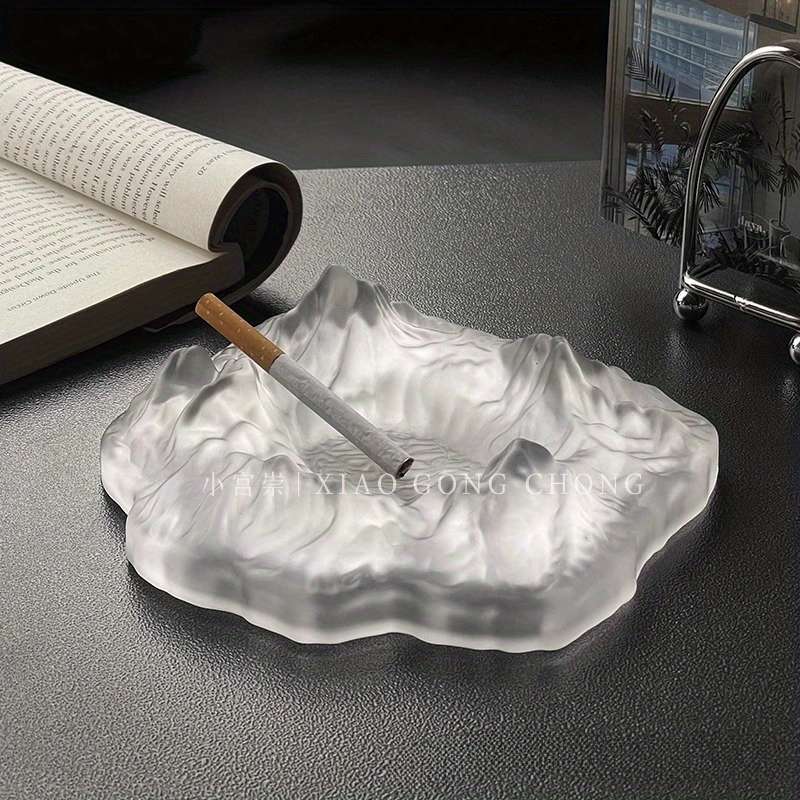 1pc Elegant Frosted Iceberg Glass Ashtray C Stylish Mountain Design for Home Decor Cigar and Cigar