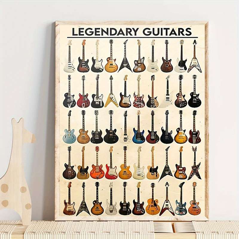 1pc 30.48x40.64cm Legendary Guitars Canvas Art Print Frameless Vintage-Style Wall Decor with Colo