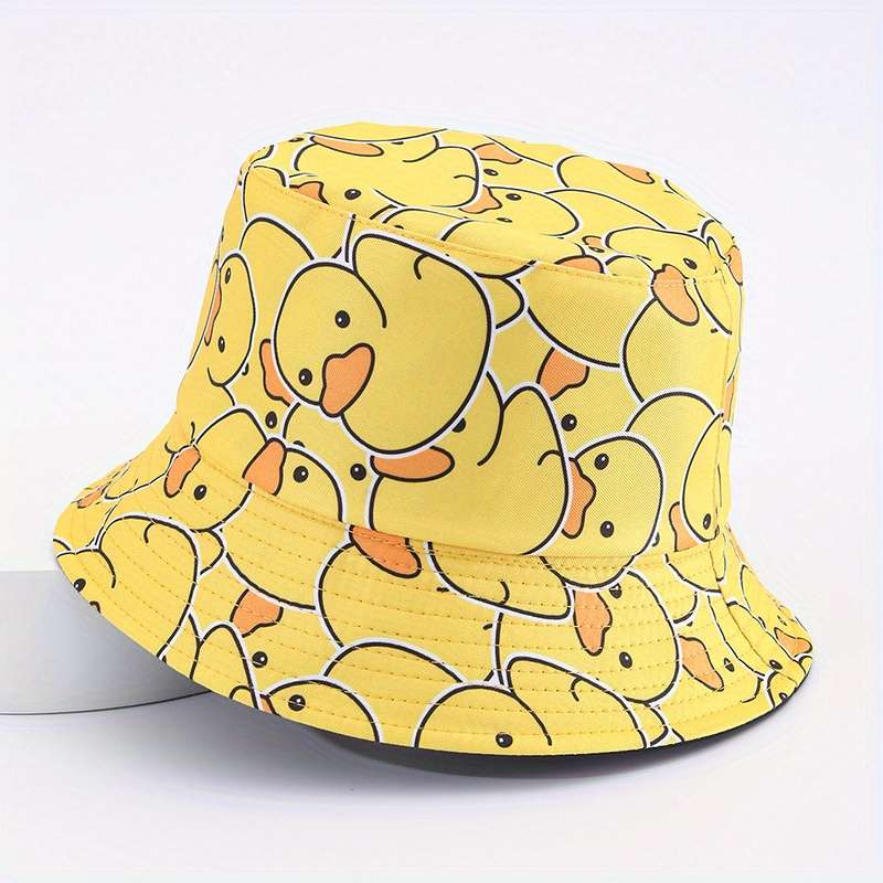 1pc Cartoon Yellow Duck Pattern Foldable Bucket Hat For Men And Women Lightweight Travel Sun Hat W