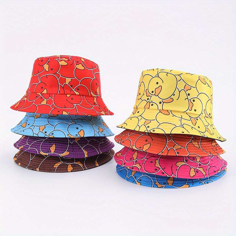 1pc Cartoon Yellow Duck Pattern Foldable Bucket Hat For Men And Women Lightweight Travel Sun Hat W