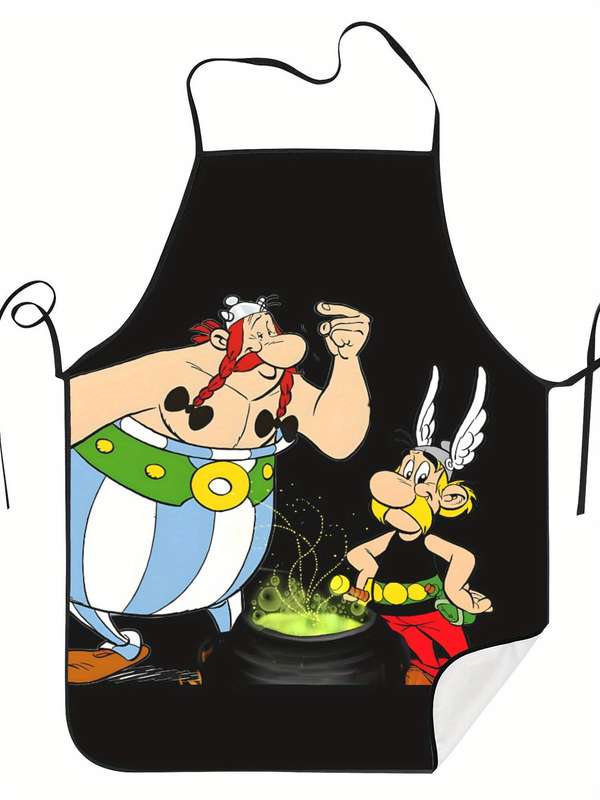 1pc Vintage-Style Adjustable Cooking Apron with Colorful Cartoon Characters Durable Polyester Ha