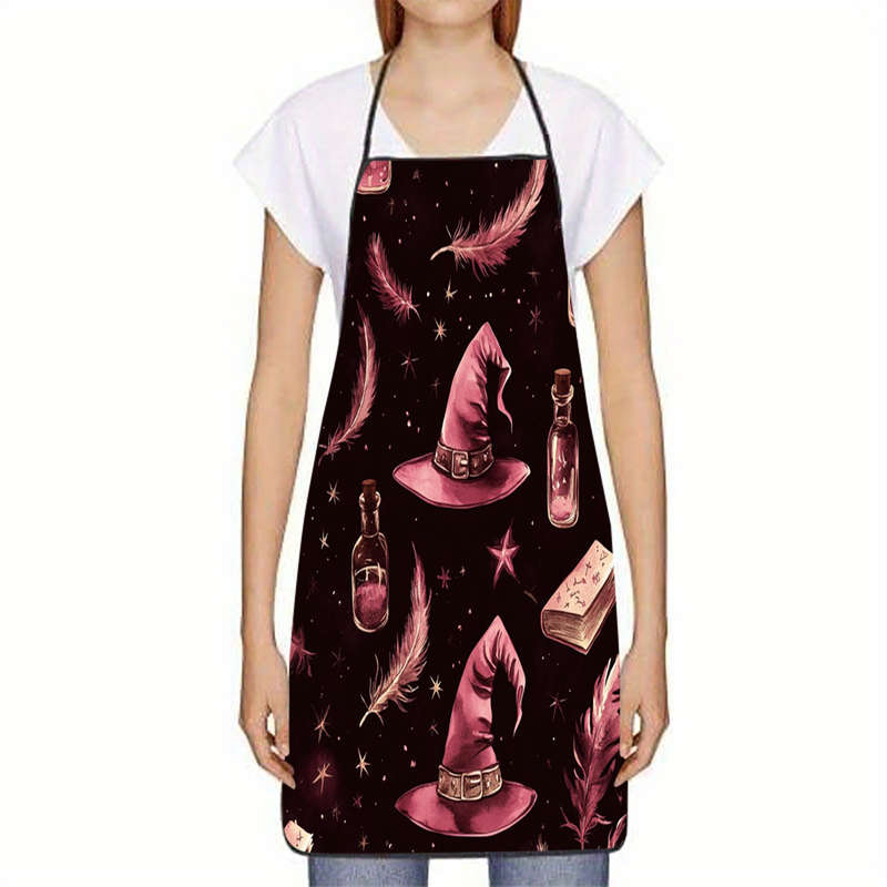 1pc Magic Hat Print Sleeveless Polyester Apron Perfect for Cooking Baking Kitchen Tasks