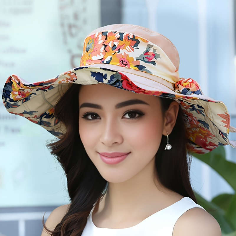 1pc Women'S Summer Beach Hat with Extra Large Brim Outdoor Vacation Travel Hiking Foldable Sun