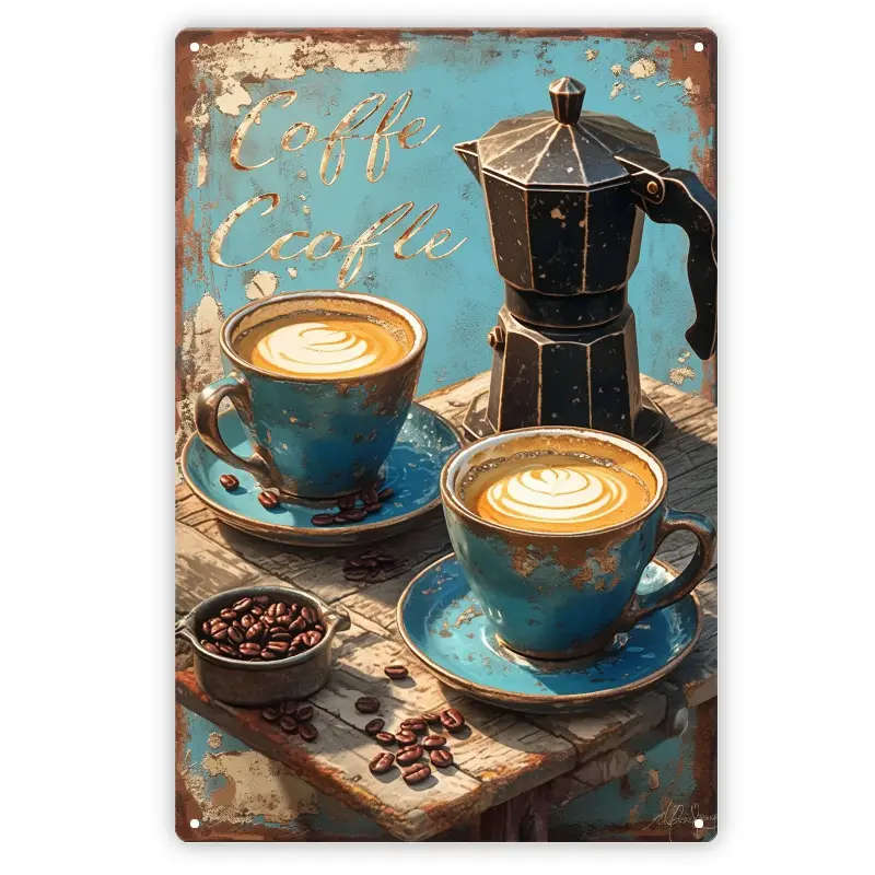 1pc Vintage Coffee Metal Sign 19.81x29.97cm Rustic Aluminum Wall Art Antique Effect Decor for Home K
