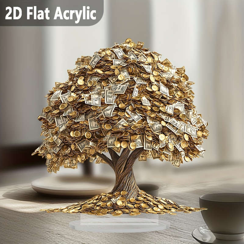 1pc 2D Flat  1 Bohemian Style  Acrylic Money Tree Ornament with Base Size 20.07x20.07cm cm Suit