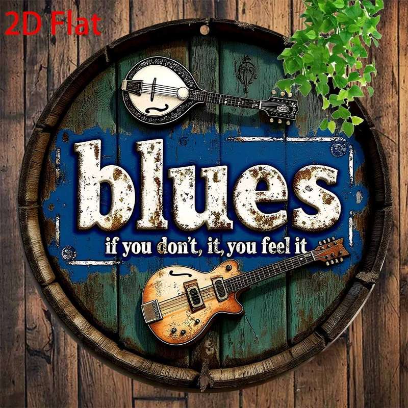 1pc Vintage Blues Music-Inspired 20.32x20.32 cm Metal Sign Rustic Blue Guitar Accordion Wall Ar