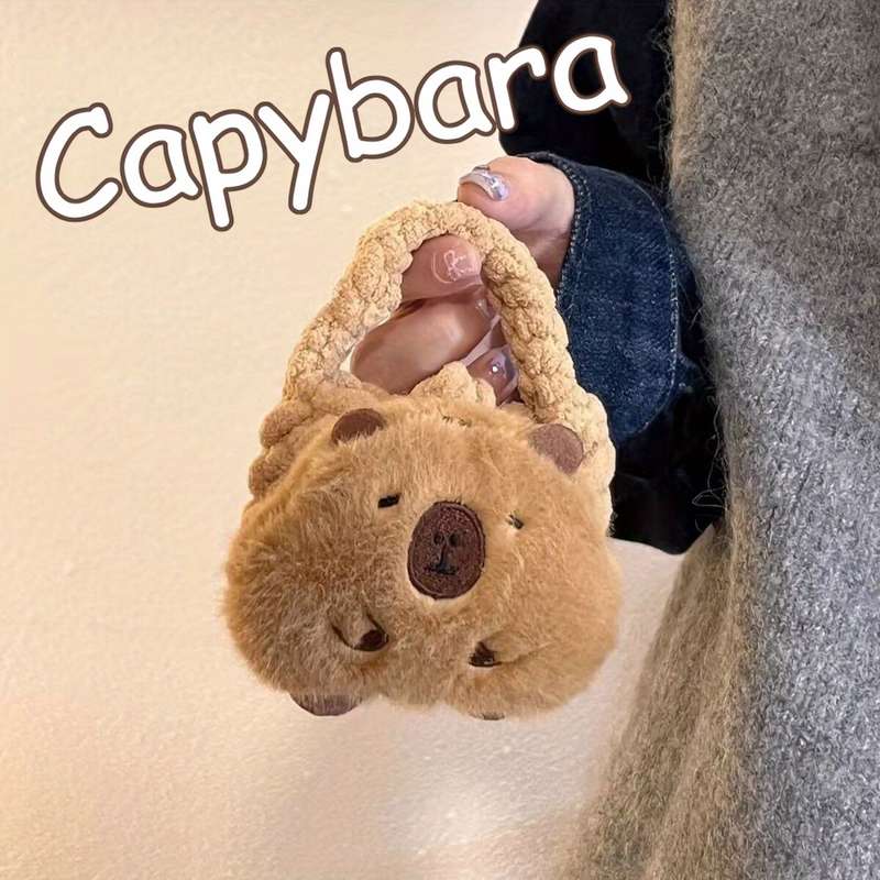 1pc Cute Capybara Cartoon Plush Coin Purse with Keychain Portable Mini Wallet for Earphones and C
