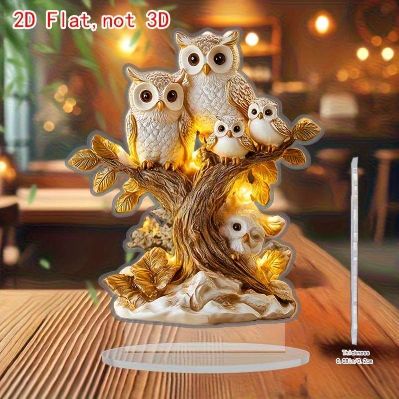 1pc 2D Flat  Acrylic Owl Tree Decor Bohemian Style Animal-Themed Desktop Art Multi-Purpose Home
