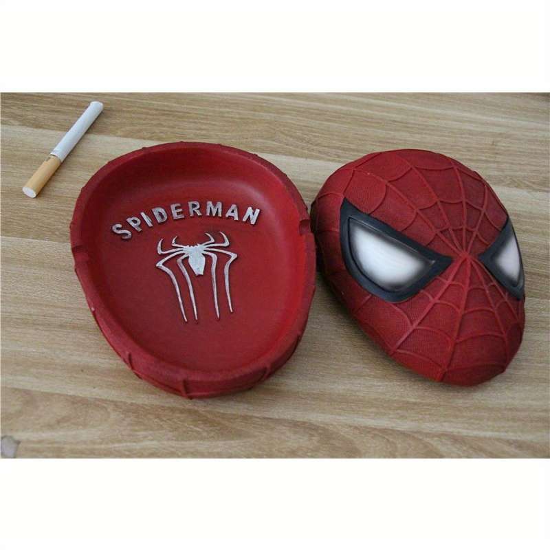 1pc Marvel Spider-Man Face Ashtray Retro Superhero Home Decor Round Resin Ashtray with Iconic Ma