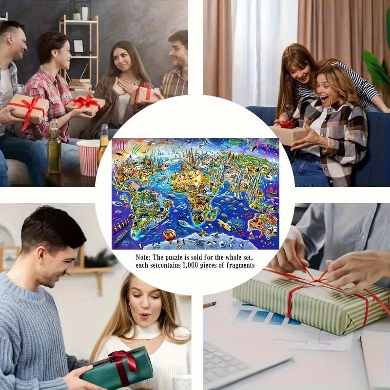 1000pcs World Landmarks Jigsaw Puzzle Large 50.04x70.1cm Dustproof Paper Puzzle Id