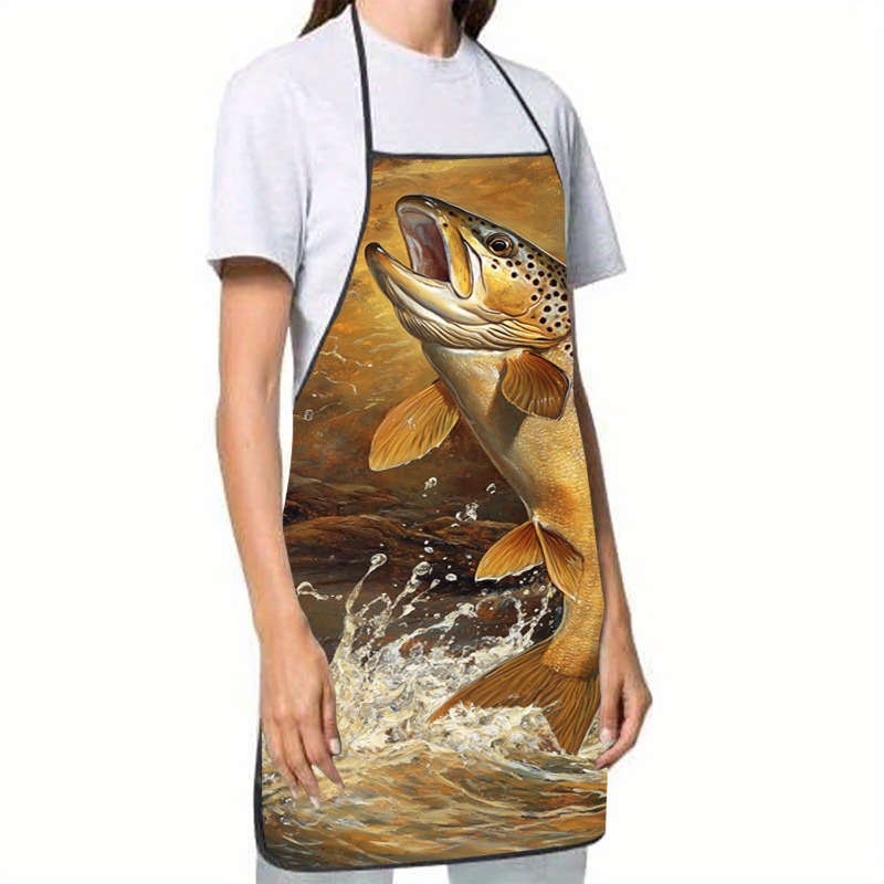 1pc One pc Jumping Fish in Water Printed Sleeveless Polyester Apron for Home Kitchen Baking Work