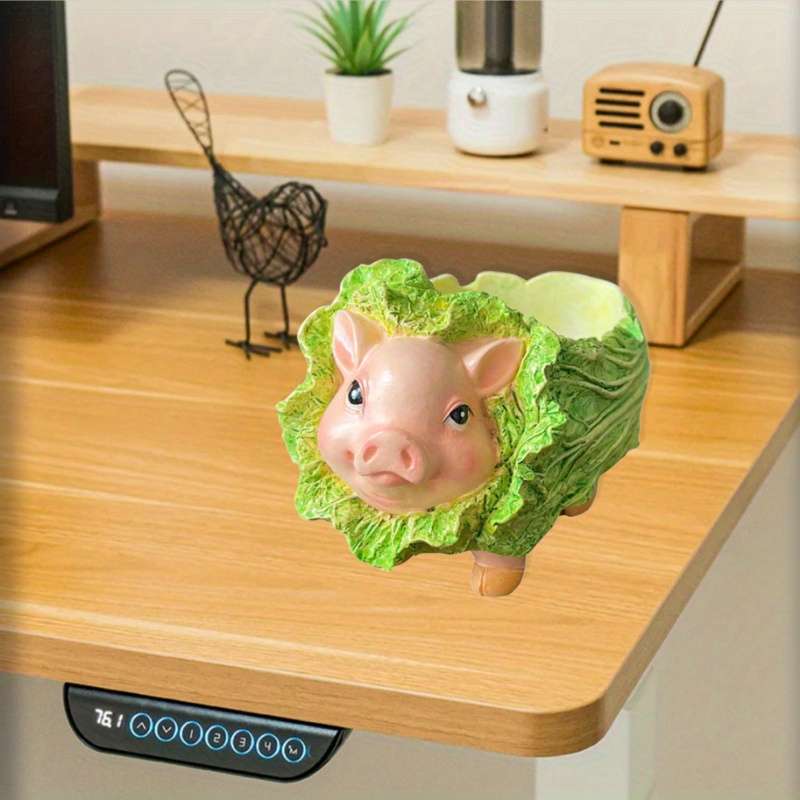 1pc Cute Pig Arch Cabbage Ashtray C Funny Resin Tabletop Decor for Living Room Dining Area or Gif