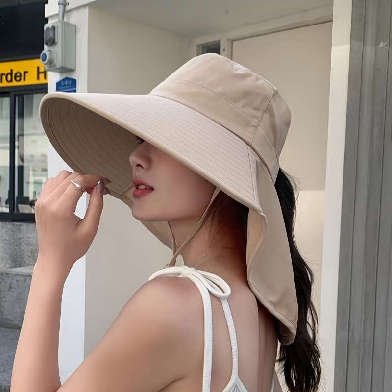 1pc Women's Fashionable Sun Protection Bucket Hat with Ponytail Hole Breathable Polyester Adjust