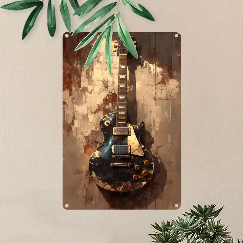 1pc  Retro Electric Guitar Aluminum Wall Art Sign Vintage Music Themed Decor for Home Bar Caf