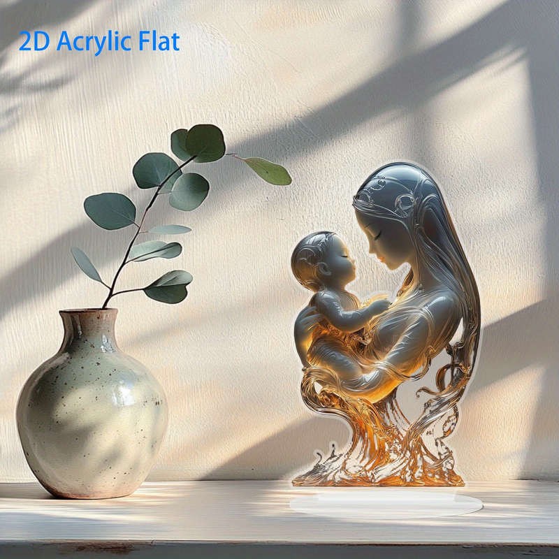 1pc 2D Flat   Acrylic Mother and Youngsters Embrace Desktop Decor Elegant Home Accent with Warm