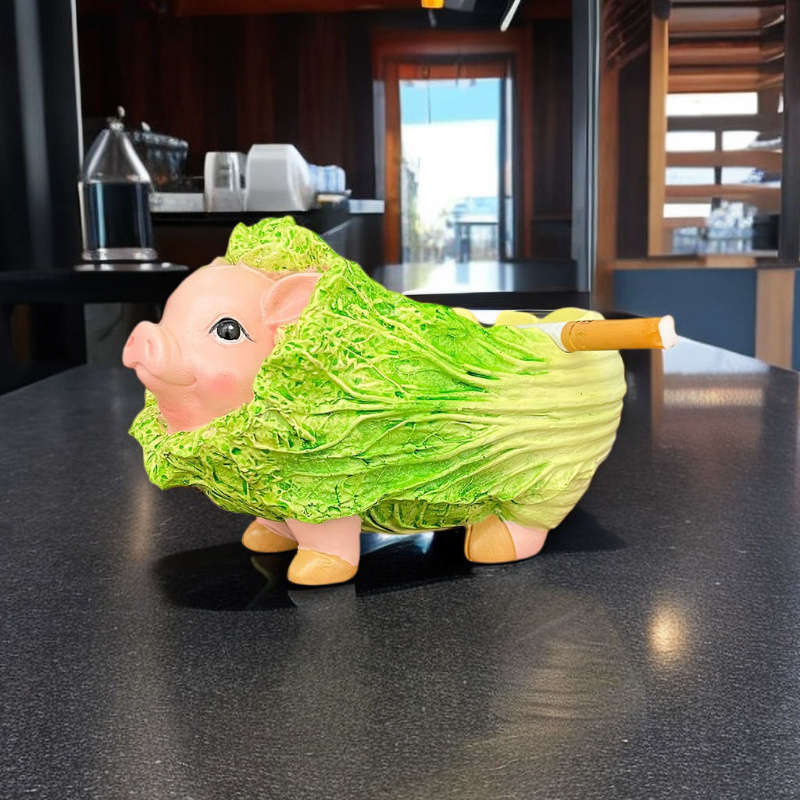 1pc Cute Pig Arch Cabbage Ashtray C Funny Resin Tabletop Decor for Living Room Dining Area or Gif