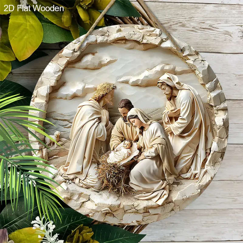 1pc Versatile Wooden Nativity Scene Pendant Contemporary Style Wall or Door Hanging Decor for Home O