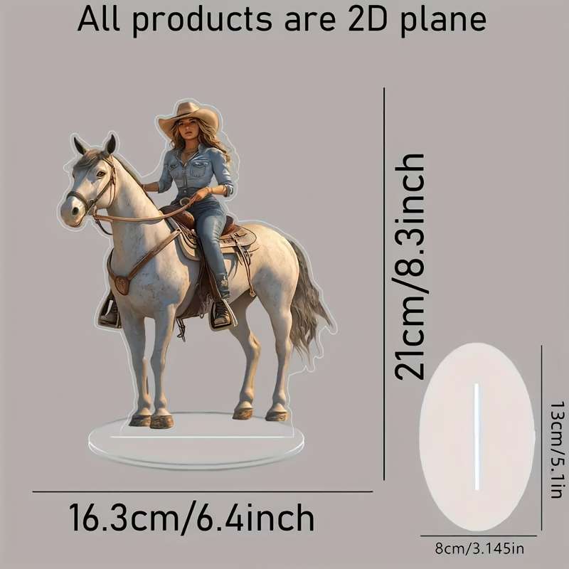 1pc 2D Flat  Acrylic Cowboy Riding Horse Statue Classic Western Style Transparent Collectible No