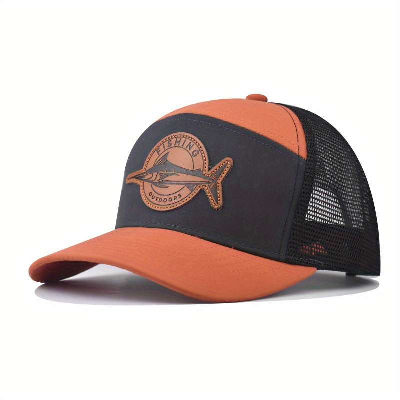 1pc Hot Deal Seven-Panel Style Trucker Hat Adjustable Baseball Cap Shark Pattern Patch Fishing Hat