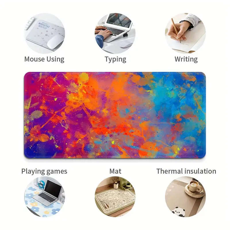 1pc 40x80cm Vibrant Abstract Color Block Desk Mat Non-Slip Rubber Base Gaming Mouse Pad