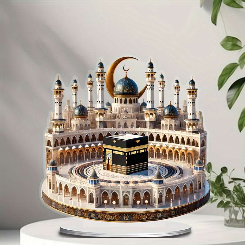 1pc 2D Flat  Bohemia Style Crystal Mosque Desktop Decoration Intricate  Acrylic Islamic Archite