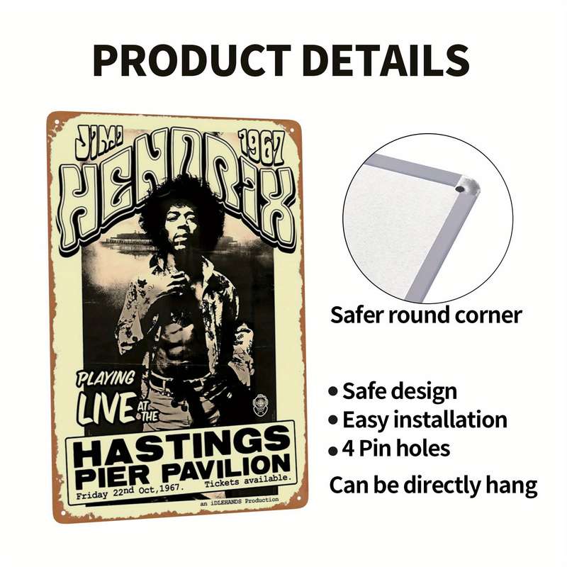 1pc Vintage Jimi-Inspired Metal Tin Sign Nostalgic Wall Decor for Home Kitchen Garden Bedroom