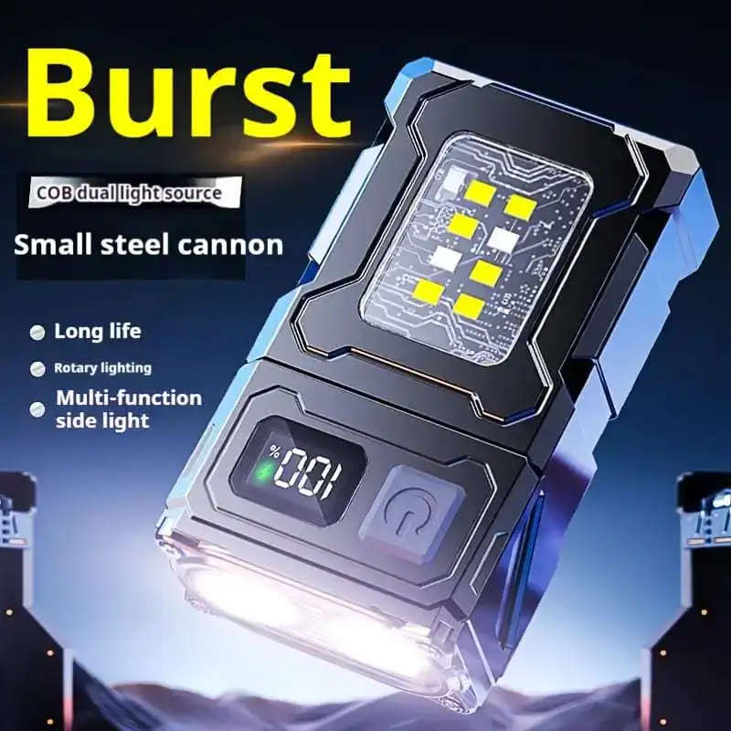 1pc Ultra Bright Mini LED Flashlight Rechargeable COB Work Light with Rotatable Head Metal Clip