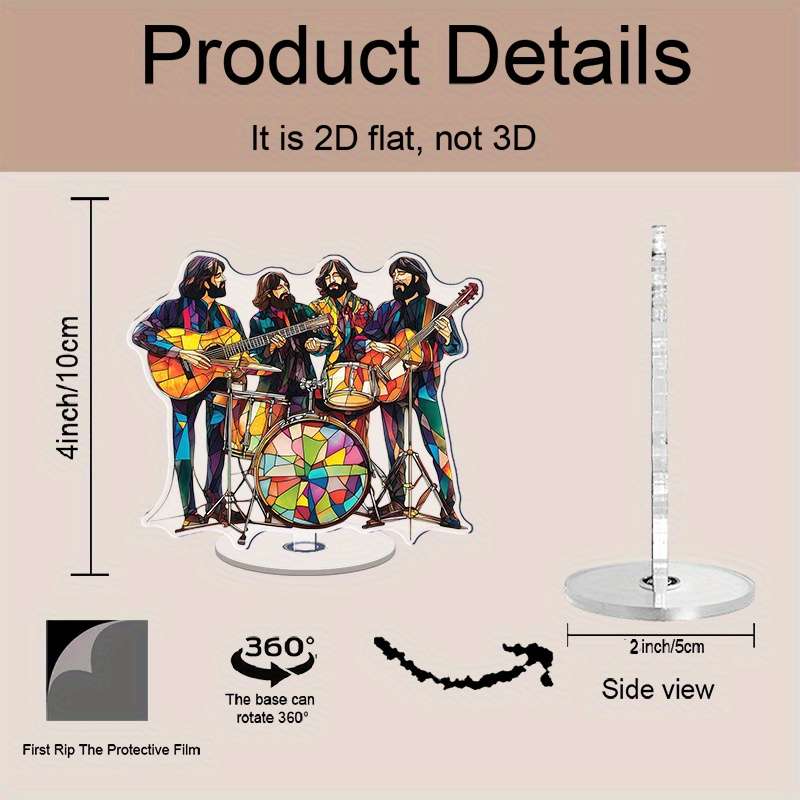 1pc 2D Flat  2D Rotating Acrylic Beatles Band Ornament with Stained Glass Design Featuring Jo