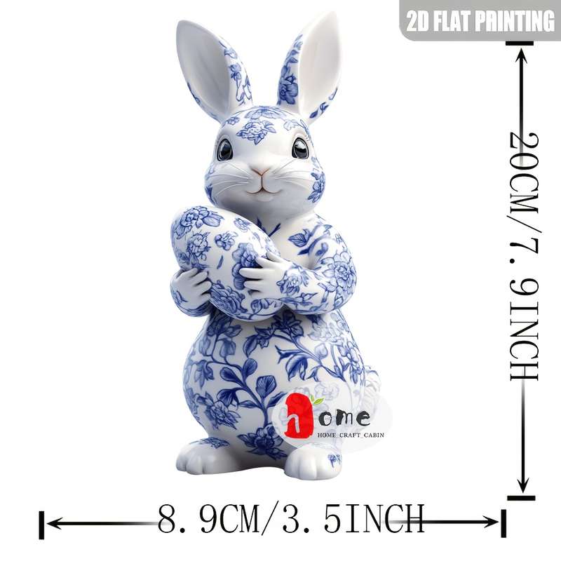 1pc 2D Flat   Blue and White Porcelain Rabbit Acrylic Pendant- Classic Style Decorativ Perfect