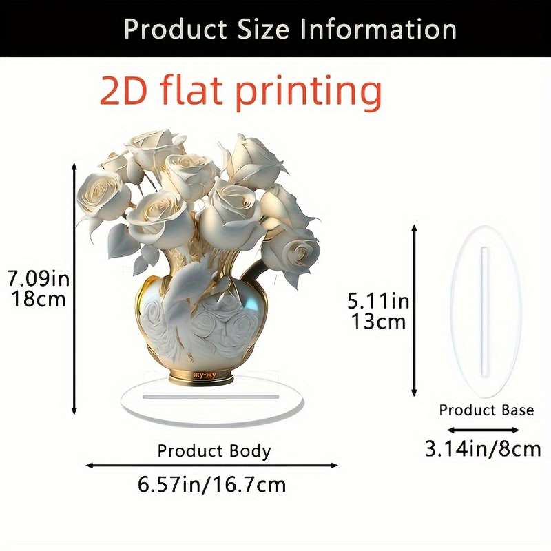 1pc 2D Flat  A  Acrylic White Rose Tabletop Decoration Measuring 18.01 cm by 16.69 cm a Versa