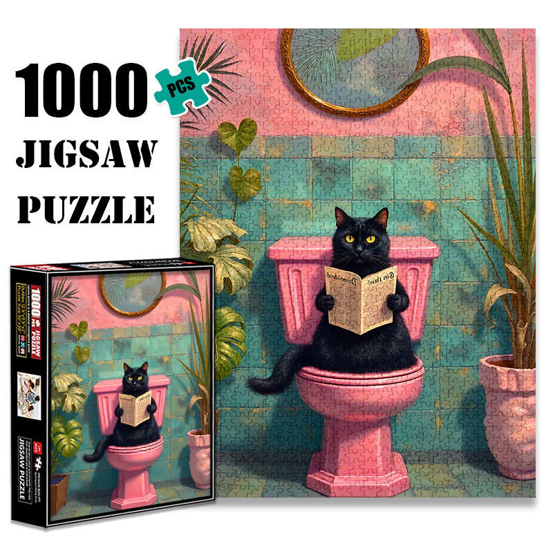 1000pcs Black Cat on Toilet Jigsaw Puzzle Scratch Water Resistant Advanced DIY B