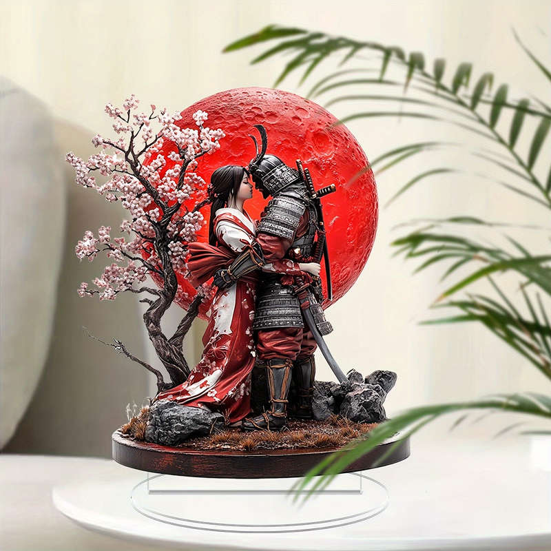 1pc 2D Flat   Bohemian Acrylic Samurai and Geisha Statue Elegant Home and Window Decoratio