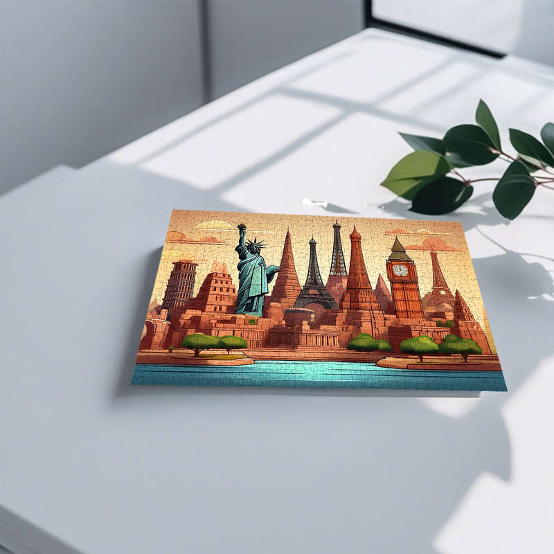 1000pcs World Famous Landmarks Jigsaw Puzzle for Adults Vibrant Travel-Themed Puzzl