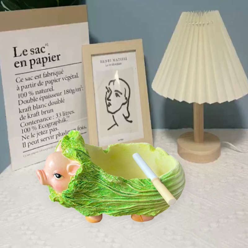 1pc Cute Pig Arch Cabbage Ashtray C Funny Resin Tabletop Decor for Living Room Dining Area or Gif