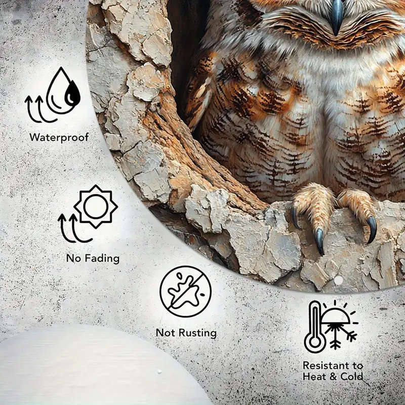 1pc Charming 20.32cm Vintage Owl Wall Art Decor Rustic 3D Embossed Aluminum Easy-to-Hang with Pre-Dr