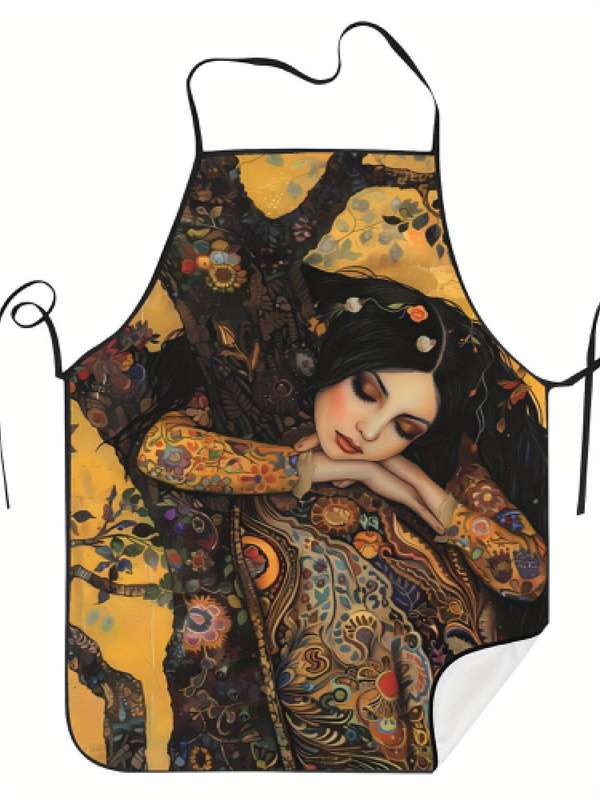 1pc Vintage Gustav Klimt Painting Apron 100% Polyester Woven Fabric 190g m? Slight Stretch Art
